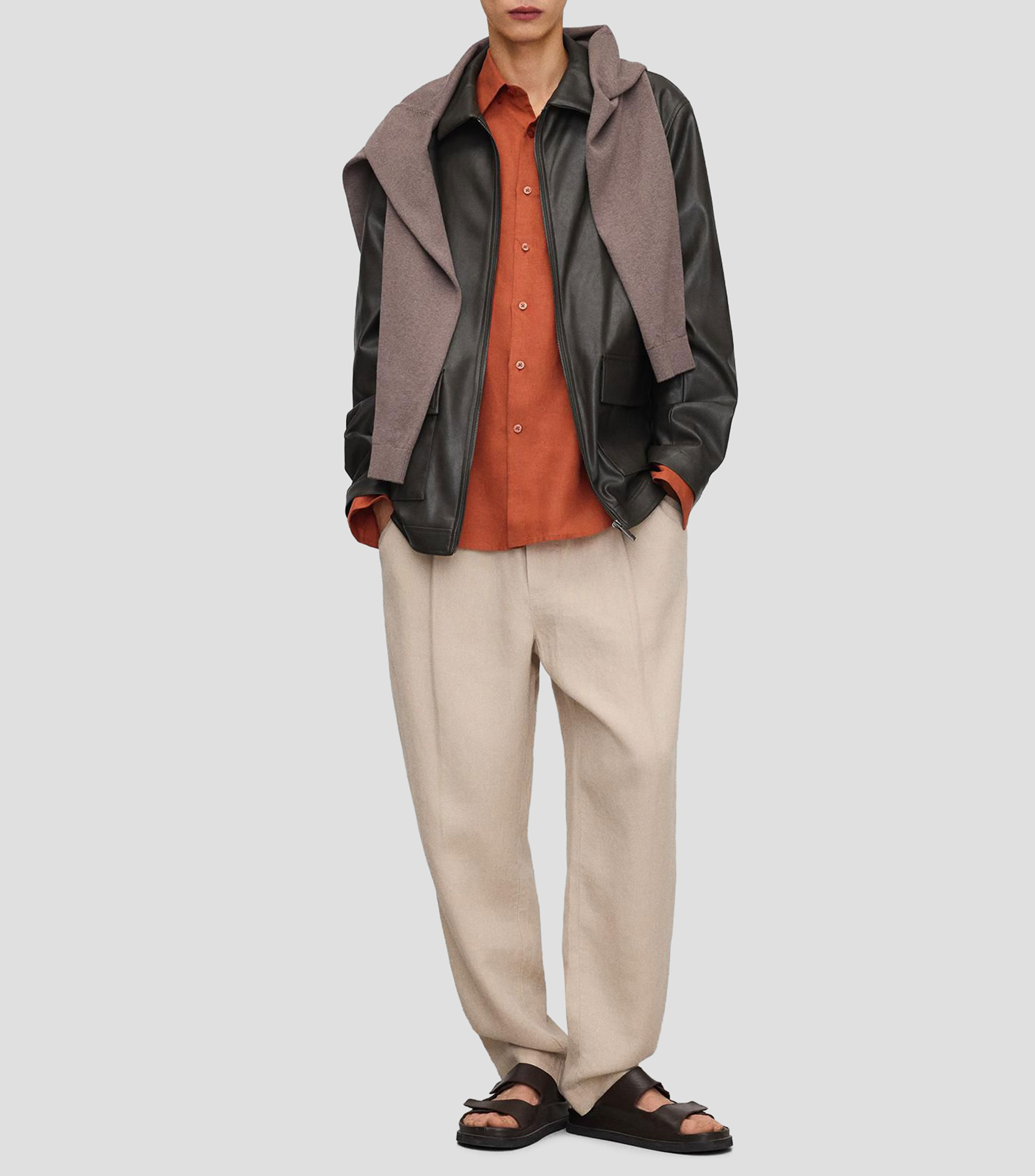 Camisa lisa de lino manga larga Hombre